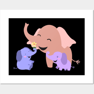 Mom and 2 baby elephants Posters and Art